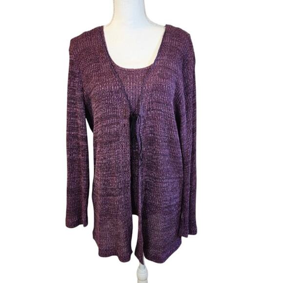 En Focus VTG Tank Cardigan Set Women Size 18 Purple 90s Y2K Preppy Career - Picture 1 of 12